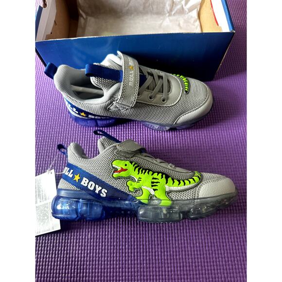 Bull Boys T-Rex Boy Sneakers Dinosaurs Size 1 US Grey Blue  Light-Up Velcro NEW - Picture 8 of 16